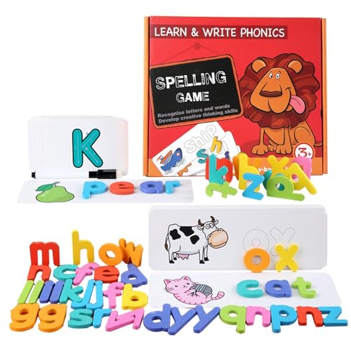 Acunny Holzzauber Lernspielzeug, Rechtschreibpuzzlespiel für Kinder, Alphabet -Buchstaben, die Flash -Karten Spielzeug entsprechen, Erkennungsspiel, Alphabet -Lernwerkzeug, Wiederverwendbare Flash von Acunny