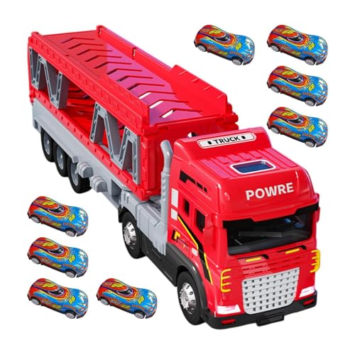 Acunny Katapultierende Rennstrecke, Spielzeug-Trucks mit Auswurf-Rennstrecke | Zusammenklappbarer Rennstrecken-Auswurfwagen mit 8 Autos - Lagerung Doppelschichtiger Transporter Spielzeug Metall LKW von Acunny