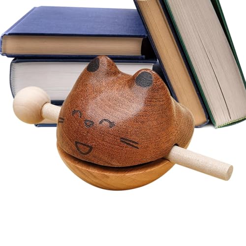 Acunny Katze Holzfisch, Tempelblöcke Instrument | Katzenfigur Stressabbau Holzfisch | Kreative lustige Musikinstrument-Desktop-Ornament für Zuhause von Acunny