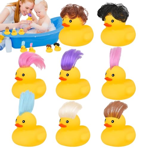 Acunny Kleine Enten aus Gummi, Ente aus Gummi mit Perücke – Perücken, Sonnenbrille, Enten, bunte Frisuren zum Selbermachen, Enten, Dekoration des Hauses, Schlafzimmer von Acunny