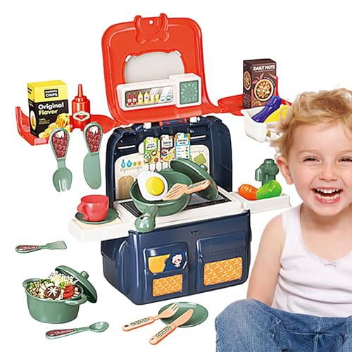 Acunny Kleinkindspielzeugküche, Küchenkinder Spielen Set,Täuschen Sie Toy Kitchen Playset Rucksack - Tragbare interaktive Spielzeugküchenzubehör für, Mädchen Geburtstag von Acunny