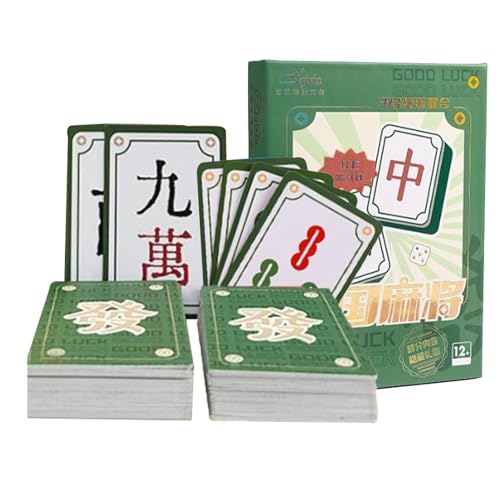 Acunny Mahjong-Karten-Set, Mahjong-Reiseset, chinesische Majhong-Spiele – tragbares Pokerspiel mit großen Zeichen, dickes und wasserdichtes Pokerspiel für Picknick, Zuhause, Reisen und Festival von Acunny