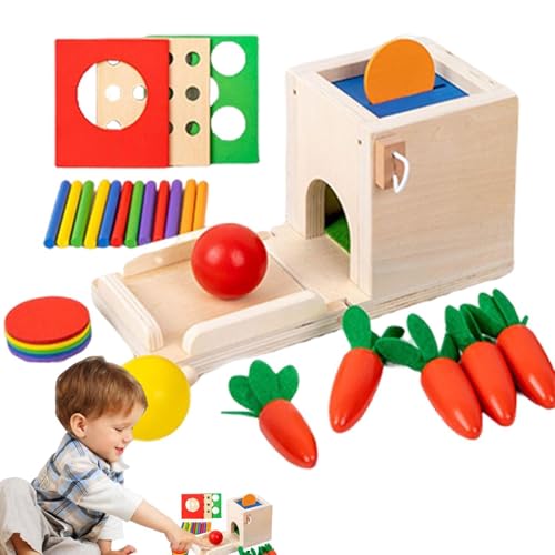 Acunny Objektdauerce -Spielzeug für Babys, Holzkugel Drop -Spielzeug, 4 in 1 hölzerne Spiel Kit Box, Farbe & Form Sortierer, pädagogische Lernmotor -Fähigkeitsspielzeug für Mädchenjungen von Acunny