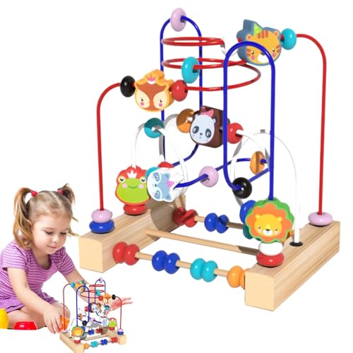 Acunny Perlenrollen Untersetzerlabyrinth, hölzerne Perlenlabyrinth Toy | Tierpädagogische Puzzle -Tracks | Tragbare Vorschulbildung Bildungsperlenspielzeug für Kinder Mädchen von Acunny