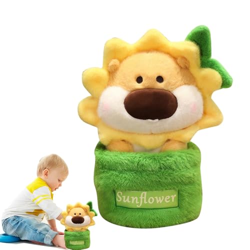 Acunny Plüsch Hamster, ausgestopfter Hamster - Sonnenblumenhamsterpuppe mit Blumentopf - Tier Desktop Orament, Plushie Puppe für Wohnzimmer Schlafzimmerdekoration von Acunny