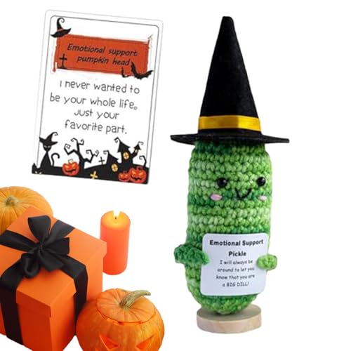 Acunny Positive Puppen zum Häkeln, positive Puppe, Halloween-Kürbisköpfe – lustige Strickpuppe mit positiver Karte, niedliches kleines Ermutigungsspielzeug für Partys von Acunny