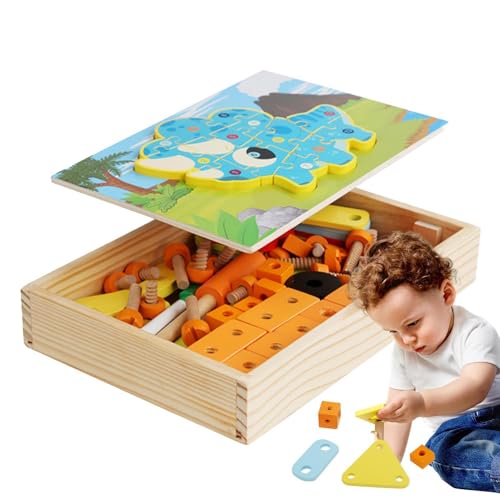 Acunny Rollenspiel-Werkzeugkasten, Kinder-Werkzeugkasten aus Holz - Konstruktionsspielzeug-Set aus Holz - Pädagogisches STEM-Vorschulspielzeug, interaktives Zeichenbrett-Set mit Blöcken und Rätseln von Acunny