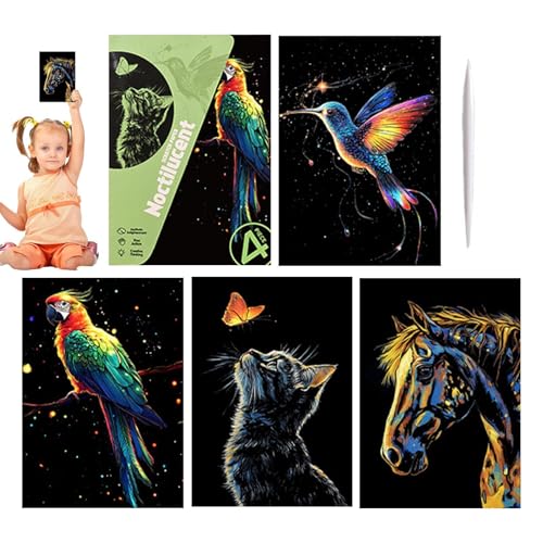Acunny Scratch Paper Art, Kratzen der Kunst – 4 x Glitter, handgefertigt, Graffiti-Kartenspielzeug, kreatives Ausmalen, Handwerk, Landschaft und Tierkunst für Männer und Frauen Acunny Scratch Paper Art, Kratzen der Kunst – 4 x Glitter, handgefertigt, Graffiti-Kartenspielzeug, kreatives Ausmalen, Handwerk, Landschaft und Tierkunst für Männer und Frauen von Acunny
