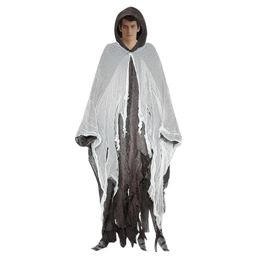 Acunny Sensenmann Kostüm, Halloween Kostüm Sensenmann Umhang Zauberer Vampir Umhang Halloween Dekoration Cosplay Sensenmann Unisex-Halloween-Umhänge von Acunny