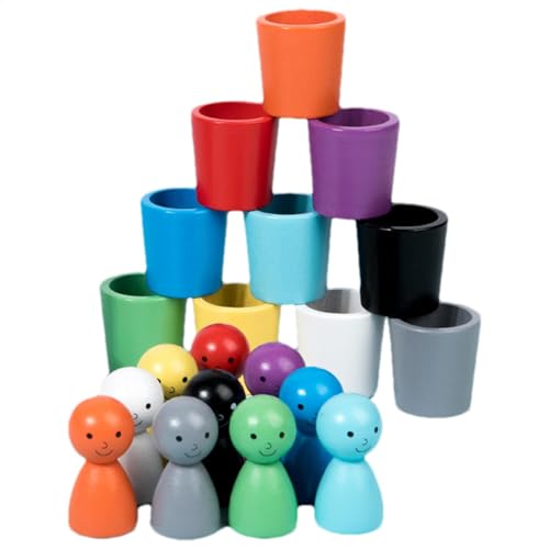 Acunny Steckpuppen In Tassen Spielzeug Baby Puppen Sensorik Holzspiele Zum Sortieren Farben Lernen Baby Puppen Sensorik Holzspiele Zum Zählen Und Sortieren von Acunny