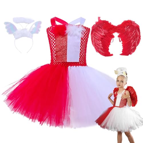 Acunny Teufel-Engel-Tutu-Kleid, Teufel- und Engel-Kostüm | Cosplay Party Tutu Kleid mit Engelsflügeln - Rollenspiel-Outfits mit Stirnband für Kinder von Acunny