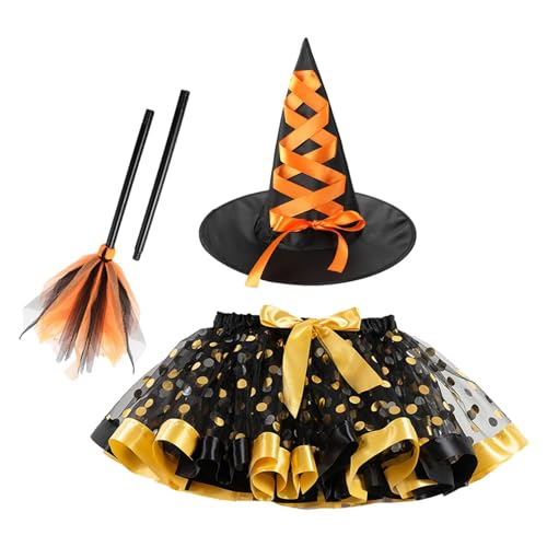 Acunny Tutu-Kostüm für Mädchen, Halloween, für Mädchen | Party-Rollenspiel-Outfit mit Hut und Besen | Cosplay-Kleidung für Schulspiele, Partys von Acunny