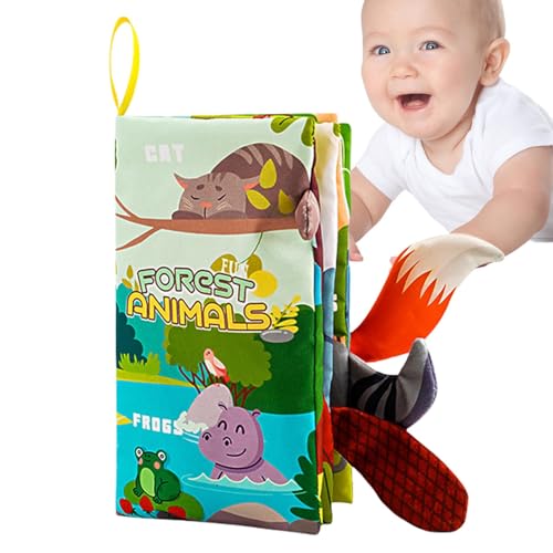 Acunny Weiches Babybuch, weiche Bücher für Babys - Baby-Aktivitätsbücher mit Tierschwänzen,Weiche Stoffbücher, frühes Lernen, sensorisches Aktivitätsspiel, interaktiv für das Lernen von Kleinkindern, von Acunny