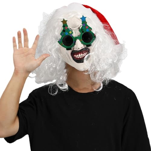 Acunny Weihnachtsclown-Kostüm, Cosplay-Weihnachtsmaske,Gesichtsbedeckung Terror mit Brille - Weihnachtskostüm-Requisiten, Kopfbedeckung-Kostüm-Requisiten-Zubehör, leuchtende Farben für Cosplay von Acunny