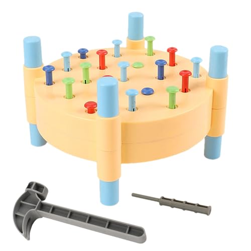 Acunny Werkbank-Hammerspielzeug, Schlaghammer-Spielzeug für Kinder,Frühpädagogisches Hammerspielzeug - Mit 19 farbigen Nägeln. Puzzle-Nagelarbeitsspielzeug. Doppelseitiges Tischdesign für Feinmotorik von Acunny