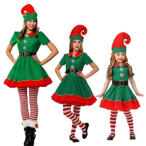 Acuryx Weihnachtself Kostüm Set Grinch Kostüm Weihnachtskostüm Elfen Kostüm mit Hat, Outfits Elfen Kostüm für Karneval Weihnachten Cosplay Party von Acuryx