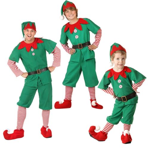 Acuryx Weihnachtself Kostüm Set Grinch Kostüm Weihnachtskostüm Elfen Kostüm mit Hat, Outfits Elfen Kostüm für Karneval Weihnachten Cosplay Party von Acuryx