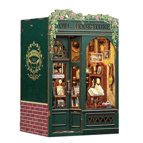 Acvxulfs DIY Book Nook Owl Bookstore Kit, 3D-Holzpuzzle-Buchstütze Als Bücherregal-Dekor, mit Beleuchteten Modellbausätzen für Erwachsene von Acvxulfs