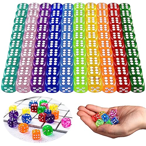 100 Stück Transluzent Würfeln, 14 mm 6-Seitige 10 Farben Würfel Set, Runde Eckwürfel, Würfel Bunt Set, Würfelspiel Set für Tenzi, Farkle, Yahtzee, Bunco Oder Mathematikunterricht von Acxilexy