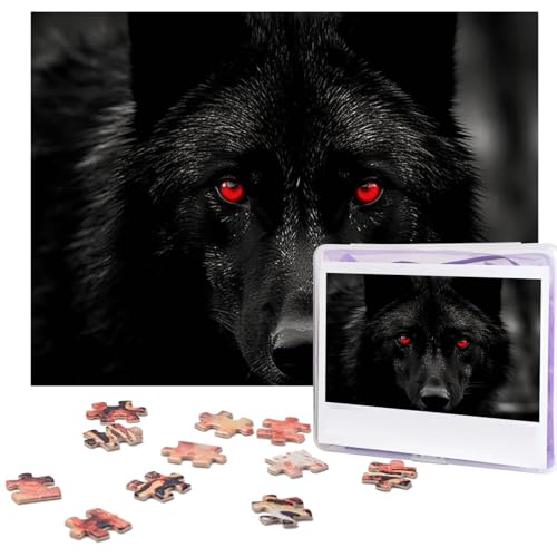 Black Red Eyed Wolf Puzzles 500 Pieces Personalized Jigsaw Puzzles for Adults Photo Puzzle Wooden Puzzle Gift Home Art Wall Hanging Decor for Birthday Wedding Valentine's Day Anniversary von AdaNti