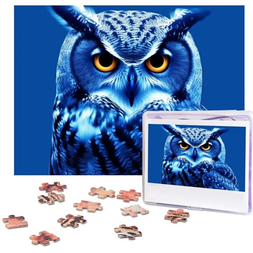 Blaue Eule Puzzles 500 Teile Personalisierte Puzzles für Erwachsene Fotopuzzle Holzpuzzle Geschenk Home Art Wandbehang Dekor für Geburtstag Hochzeit Valentinstag Jahrestag von AdaNti