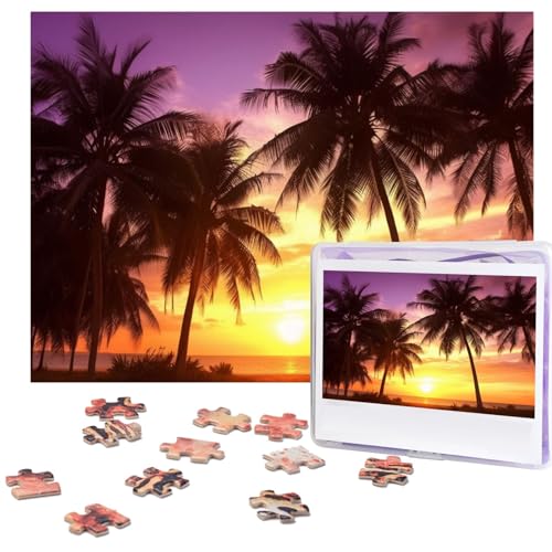 Palmen bei Sonnenuntergang Puzzles 500 Teile Personalisierte Puzzles für Erwachsene Fotopuzzle Holzpuzzle Geschenk Home Art Wandbehang Dekor für Geburtstag Hochzeit Valentinstag Jahrestag von AdaNti