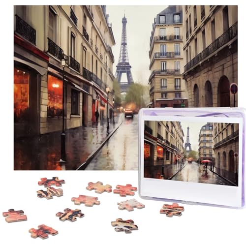 Rainy Street in Paris Puzzles 500 Teile Personalisierte Puzzles für Erwachsene Fotopuzzle Holzpuzzle Geschenk Home Art Wandbehang Dekor für Geburtstag Hochzeit Valentinstag Jahrestag von AdaNti