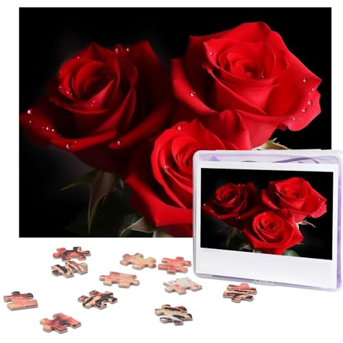 Rote Rosen Puzzles 500 Teile Personalisierte Puzzles für Erwachsene Fotopuzzle Holzpuzzle Geschenk Home Art Wandbehang Dekor für Geburtstag Hochzeit Valentinstag Jahrestag von AdaNti