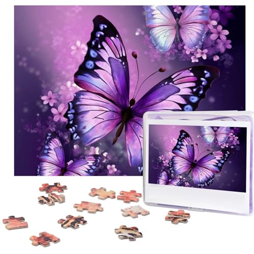 Schöne lila Schmetterling Kunst Puzzles 500 Teile Personalisierte Puzzles für Erwachsene Fotopuzzle Holzpuzzle Geschenk Home Art Wandbehang Dekor für Geburtstag Hochzeit Valentinstag Jahrestag von AdaNti