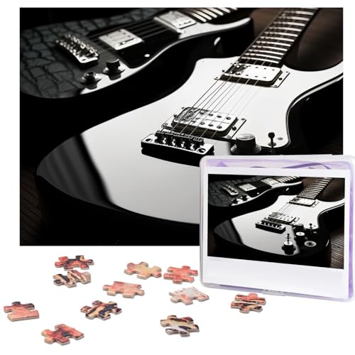 Schwarze und weiße E-Gitarren Puzzles 500 Teile Personalisierte Puzzles für Erwachsene Fotopuzzle Holzpuzzle Geschenk Home Art Wandbehang Dekor für Geburtstag Hochzeit Valentinstag Jahrestag von AdaNti