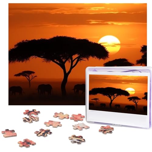 Sunset African Savanna Puzzles 500 Pieces Personalized Jigsaw Puzzles for Adults Photo Puzzle Wooden Puzzle Gift Home Art Wall Hanging Decor for Birthday Wedding Valentine's Day Anniversary von AdaNti