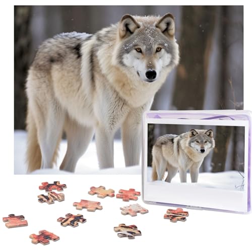 Wolf im Schnee Puzzles 500 Teile Personalisierte Puzzles für Erwachsene Fotopuzzle Holzpuzzle Geschenk Home Art Wandbehang Dekor für Geburtstag Hochzeit Valentinstag Jahrestag von AdaNti