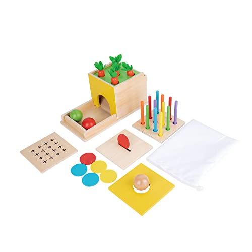 Adena Montessori Spielzeug ab 1 2 3 Jahr,Montessori Spielzeug Baby EnthäLt Karotten Ernte Spiele, Montessori Münzen Box für 6-12 Monate, Motorikspielzeug für 6 Monate,Objekt permanenz-Box(5-In-1) von Adena Montessori