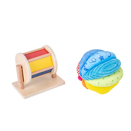 Adena Montessori Baby-Spielzeug-Set mit Montessori-Spiegel, Peekaboo-Knopf-Puzzle, mittlerer Dreh-Trommel und Regenbogen-Stoffball-Kit Spielzeug für Kleinkinder im Alter von 6-12 Monaten (Spielset 3) von Adena Montessori