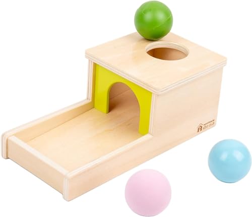 Adena Montessori Objektpermanenz Box mit Tablett, DREI Bällen, Montessori-Spielzeug für Babys ab 6–12 Monaten,ab 1 Jahr (Kleine Box - Typisch) von Adena Montessori