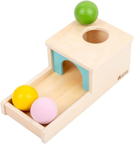 Adena Montessori Objektpermanenz Box mit Tablett, DREI Bällen, Montessori-Spielzeug für Babys ab 6–12 Monaten,ab 1 Jahr ((Small Box – für Jungen) von Adena Montessori