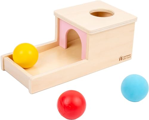 Adena Montessori Objektpermanenz Box mit Tablett DREI Bälle Montessori-Spielzeug für 6-12 Monate Baby 1 Jahr alt Kleinkind (Small Box - für Mädchen) von Adena Montessori