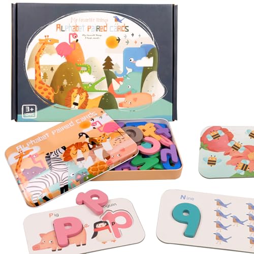 Adena Montessori Zahlen- und Alphabet-Lernkarten für 3–6 Jahre alte Kleinkinder, Lernkarten für Montessori-Bildung mit interaktivem Holzbuchstaben-Puzzle, Vorschul-Matching-Spiel für Kinder, von Adena Montessori