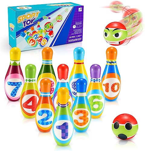 Adeokay 12 Stück Bowling Set, Dosenwerfen Spielzeug ab 2 3 4 5 6 Jahre Kinderspielzeug Kinderspiele Lernspiele Geschenk Montessori Junge Mädchen Outdoor Spiele für Kinder von Adeokay