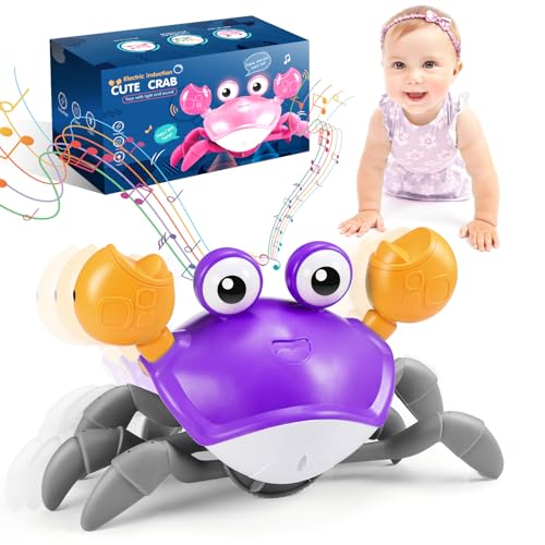 Adeokay Kinderspielzeug ab 1 2 3 Jahr, Krabbe Baby Spielzeug ab 6 7 8 9 10 Monate Tummy Time Toys Crawling Crab Geschenk Kind 1-3 Jahre Junge Mädchen Crawl Musikalische Spielzeuge für Babies Lila von Adeokay