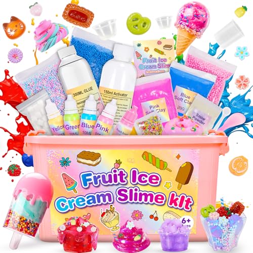 Adeokay Schleim Selber Machen Set, Geschenk Mädchen 6 7 8 9 10 11 12 Jahre Fruit Slime Set Mädchen 6-12 Jahre Geschenkideen Slime Fluffy Spielzeug ab 6-12 Jahre Mädchen Geburtstagsgeschenk für Mädchen von Adeokay