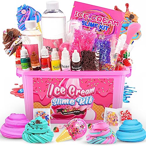 Adeokay Slime Set, DIY Eis Schleim Kit, Fluffy & Weicher Schleim, 5 Farben, 3 Geschmacksverstärker, Schneepulver, Schaumstoffkugeln, Bunte Teile, Süßigkeiten, Mädchen 6-12 Jahre, Geburtstagsgeschenk von Adeokay