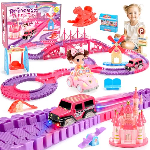 Adeokay Spielzeug ab 3 4 5 6 7 8 Jahre Mädchen, Autorennbahn ab 3-8 Jahre Geschenk Mädchen 3-8 Jahre Kinderspielzeug ab 3-8 Jahre Mädchen Princess Rennbahn Kinder Geburtstagsgeschenk für Mädchen von Adeokay