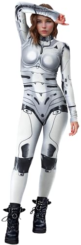 Adigau Halloween Kostüm Damen Hightech Technik Skelett Cosplay Jumpsuit Karneval Kostüm Bodysuit Skeleton Anzug für Erwachsene Skelett Kostüm Damen 3002 L von Adigau