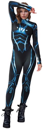 Adigau Halloween Kostüm Damen Hightech Technik Skelett Cosplay Jumpsuit Karneval Kostüm Bodysuit Skeleton Anzug für Erwachsene Skelett Kostüm Damen 3004 L von Adigau