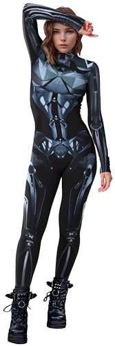 Adigau Halloween Kostüm Damen Hightech Technik Skelett Cosplay Jumpsuit Karneval Kostüm Bodysuit Skeleton Anzug für Erwachsene Skelett Kostüm Damen 3007 L von Adigau