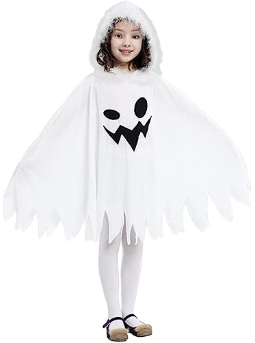 Adigau Kinder Halloween Geist Umhang Gespenst Weiß Geister Kostüm für Jungen Mädchen für Cosplay Karneval Fasching B1 6-7 Jahre alt von Adigau