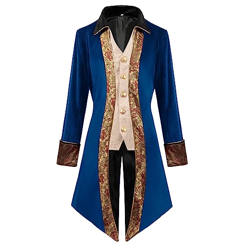 Adisno Renaissance Steampunk Frack Halloween Kostüme für Jungen, Mittelalterlicher Pirat Vampir Viktorianische Jacke Kutte Kinder (Blau, XXL) von Adisno