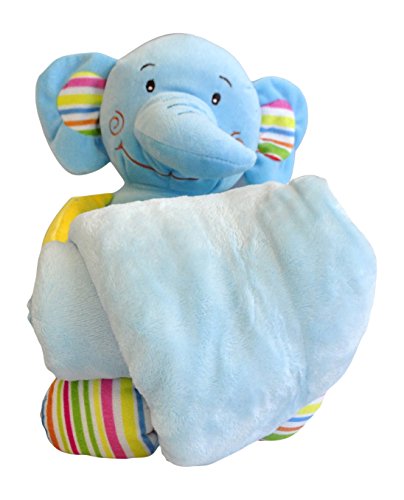 Hug Me 3830047237773 Plüsch Spielzeug 26 cm, Babyspielzeug mit Decke kleine Elefant, 90 x 70 cm, blau von Adora