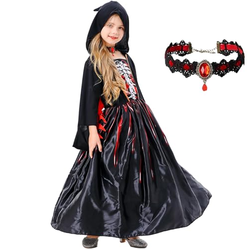 Adorling Vampir Kostüm Gothic Halloween Kostüm Kleid Karneval Fasching Kostüme Cosplay von Adorling